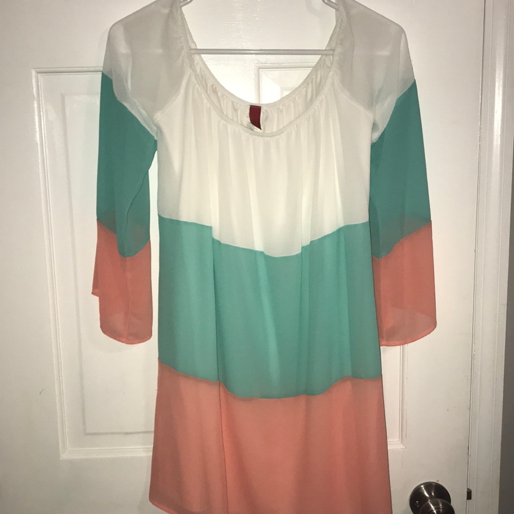 Pink, mint, white color block dress. Size Small.